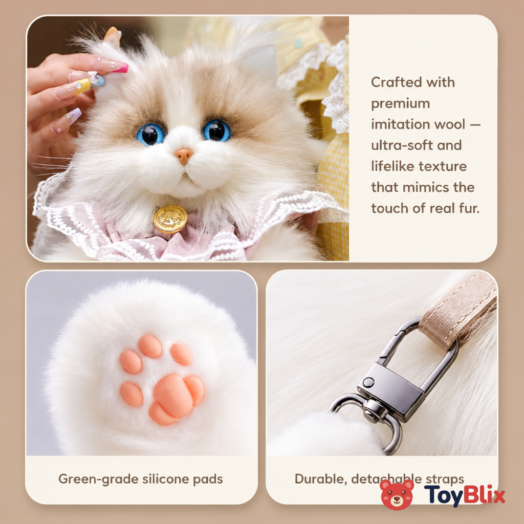 Cute Cat Plush Backpack for Girls & Women Kawaii Soft Toy Cat Bag with Sound, Fluffy Stuffed Animal Shoulder Backpack