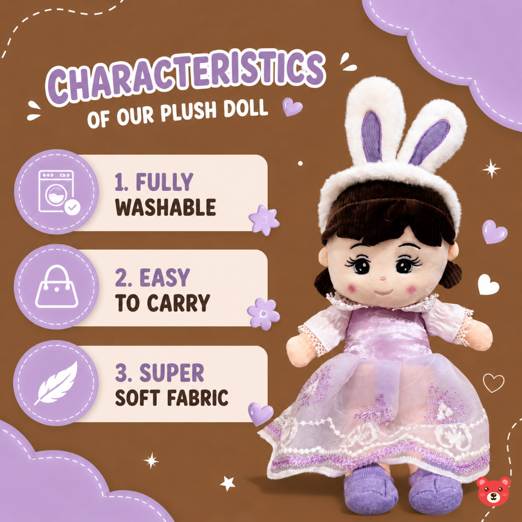 Teddy Cute Rabbit Ears Princess Plush Doll (45CM,60CM AND 70CM)