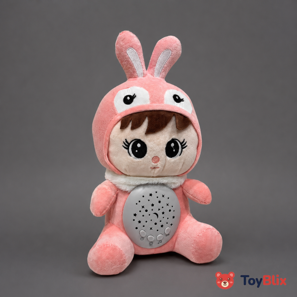 Musical Baby Rabbit Plush Doll with Star Night Light Projector & Soothing Lullabies (28 cm)