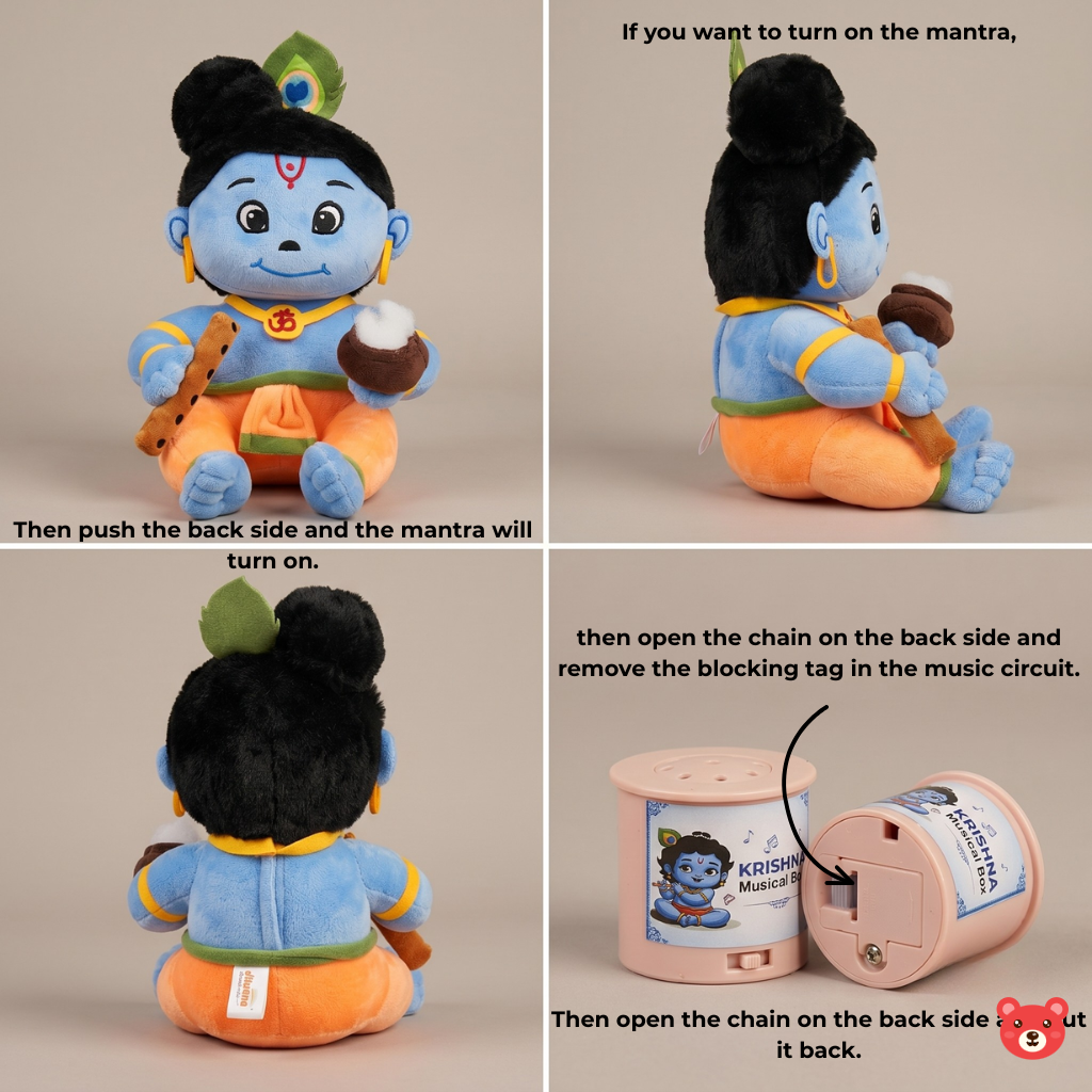 Little Krishna Musical Plush Toy – Soft, Devotional & Baby-Safe Eco-Friendly Toy (28 CM)