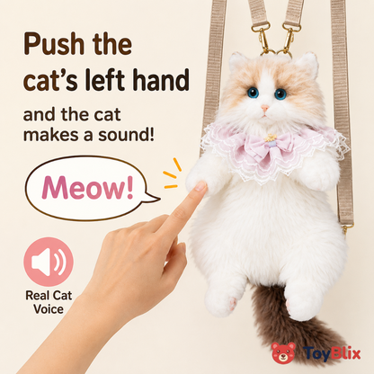 Cute Cat Plush Backpack for Girls & Women Kawaii Soft Toy Cat Bag with Sound, Fluffy Stuffed Animal Shoulder Backpack