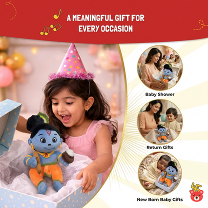 Little Krishna Musical Plush Toy – Soft, Devotional & Baby-Safe Eco-Friendly Toy (28 CM)