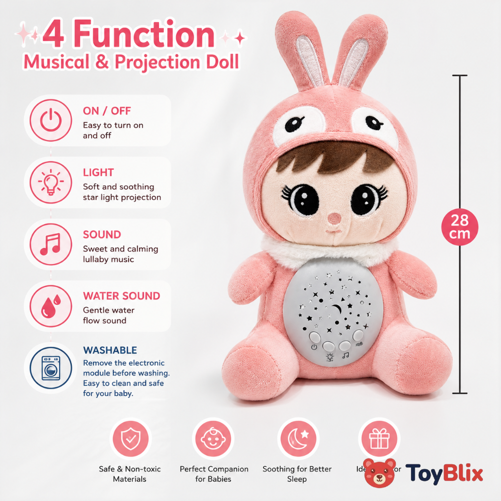Musical Baby Rabbit Plush Doll with Star Night Light Projector & Soothing Lullabies (28 cm)