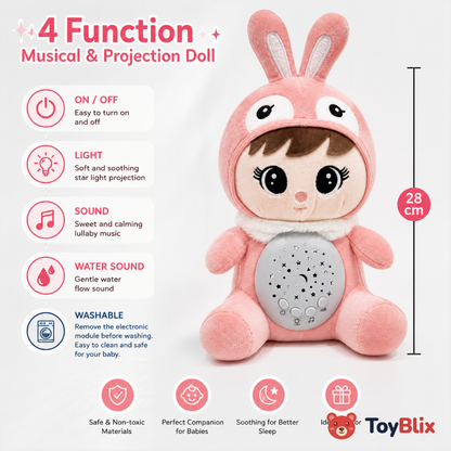 Musical Baby Rabbit Plush Doll with Star Night Light Projector & Soothing Lullabies (28 cm)