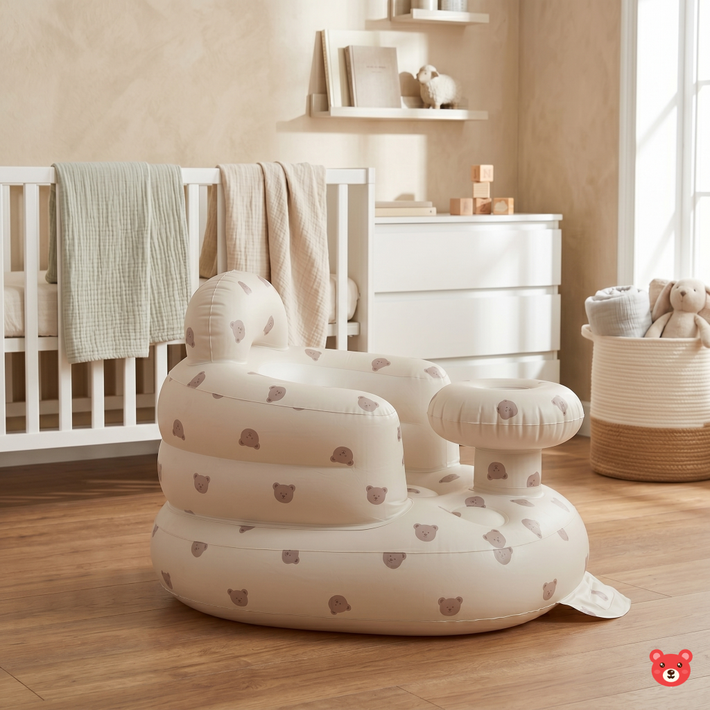 Premium Inflatable Baby Support Seat – Ergonomic Learning-to-Sit Chair with Built-in Air Pump and Bath Drain Holes