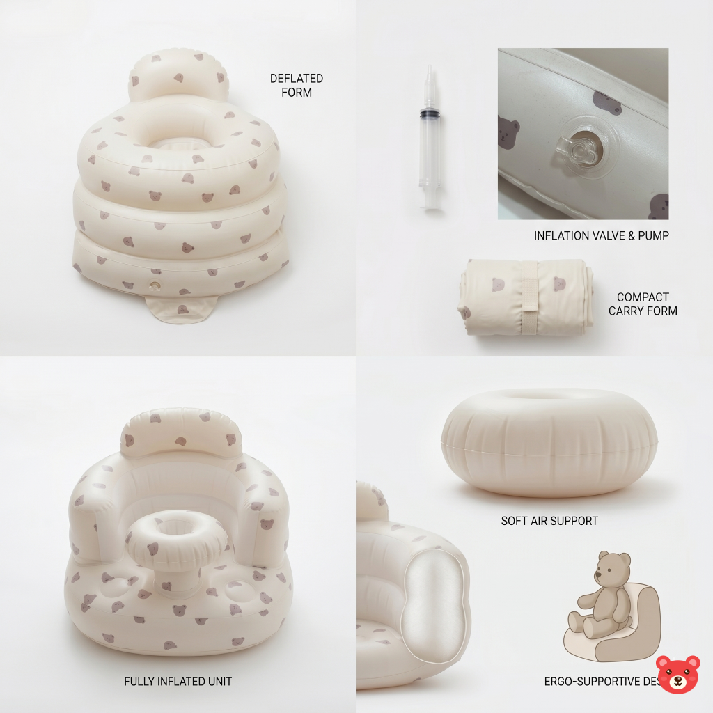 Premium Inflatable Baby Support Seat – Ergonomic Learning-to-Sit Chair with Built-in Air Pump and Bath Drain Holes