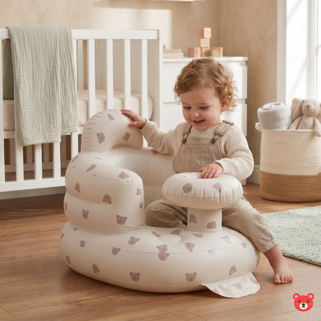 Premium Inflatable Baby Support Seat – Ergonomic Learning-to-Sit Chair with Built-in Air Pump and Bath Drain Holes