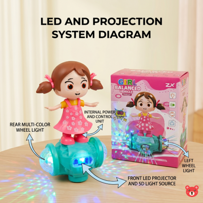 Fashion Girl Interactive Balanced Vehicle Toy – Musical Dancing Doll with 5D LED Projection Lights and Omni-Directional Movement