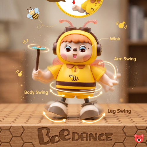 Bee Dance Interactive Musical Toy – Battery-Operated Dancing Honey Bee Doll with LED Lights, Dual Volume Control, and Moving Wand