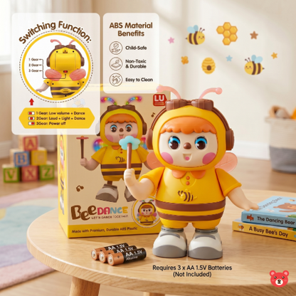 Bee Dance Interactive Musical Toy – Battery-Operated Dancing Honey Bee Doll with LED Lights, Dual Volume Control, and Moving Wand