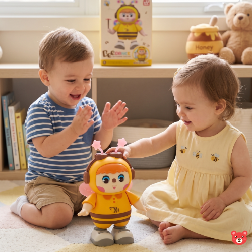 Bee Dance Interactive Musical Toy – Battery-Operated Dancing Honey Bee Doll with LED Lights, Dual Volume Control, and Moving Wand