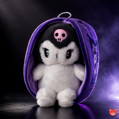 2-in-1 Reversible Kuromi Soft Toy and Zipper Pouch Bag with Metal Carabiner Clip