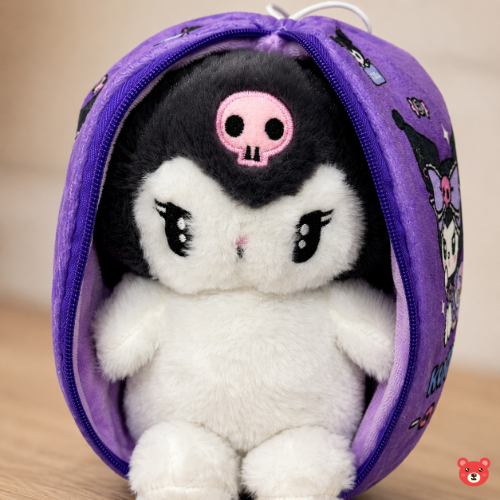 2-in-1 Reversible Kuromi Soft Toy and Zipper Pouch Bag with Metal Carabiner Clip