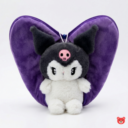 2-in-1 Reversible Kuromi Soft Toy and Zipper Pouch Bag with Metal Carabiner Clip
