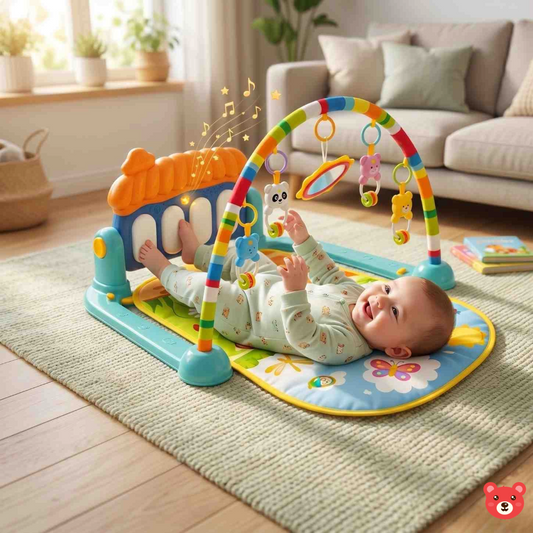 3-in-1 Interactive Baby Kick & Play Piano Gym Mat with Detachable Musical Crib Toy and Sensory Rattles