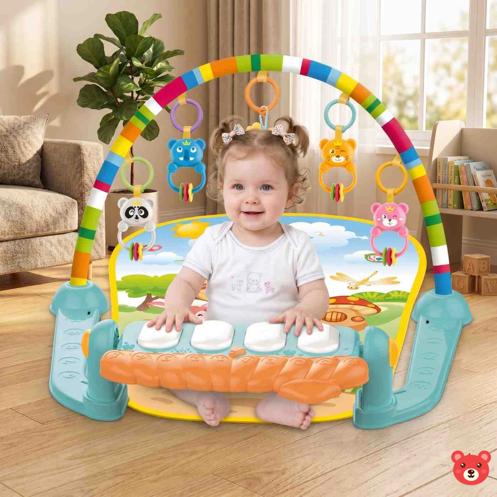 3-in-1 Interactive Baby Kick & Play Piano Gym Mat with Detachable Musical Crib Toy and Sensory Rattles