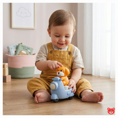 Press and Go Dog Scooter Toy – Friction Powered Wind-Up Crawling Toy for Toddlers