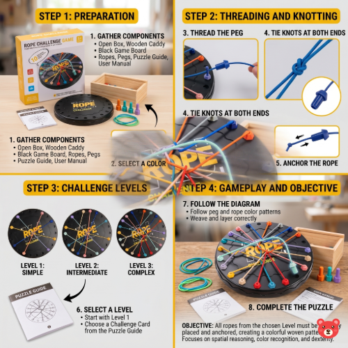 Rope Challenge Brain Teaser Board Game – Interactive Stem Geometry Puzzle