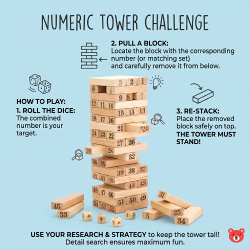 Premium 54-Piece Wooden Numeric Tower Challenge Game | Zenga Toy