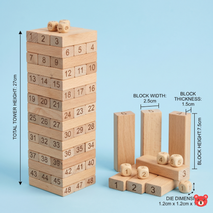 Premium 54-Piece Wooden Numeric Tower Challenge Game | Zenga Toy